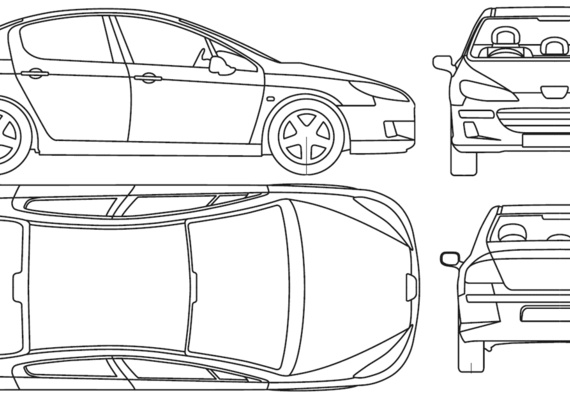 Peugeot 407 (2005) - Пежо - чертежи, габариты, рисунки автомобиля