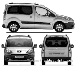 Peugeot Partner (2008) - Пежо - чертежи, габариты, рисунки автомобиля