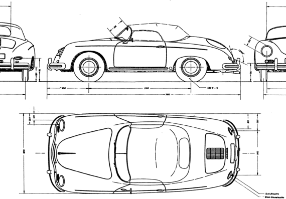 Porsche 356a Speedster - Порше - чертежи, габариты, рисунки автомобиля
