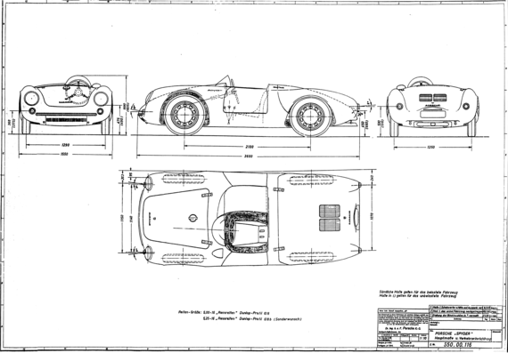 Porsche 550 - Порше - чертежи, габариты, рисунки автомобиля
