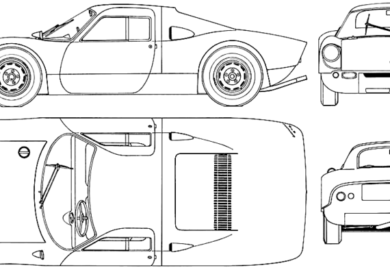 Porsche 904 Carrera GTS (1964) - Порше - чертежи, габариты, рисунки автомобиля