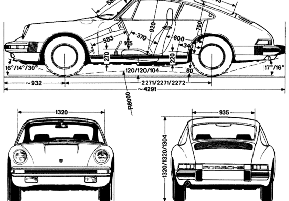 Porsche 911 (1976) - Порше - чертежи, габариты, рисунки автомобиля