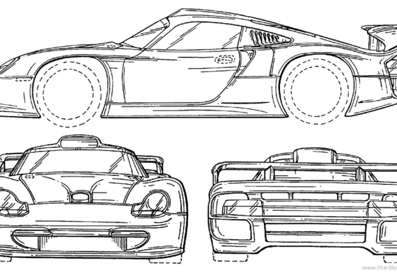 Porsche 911 GT1 - Порше - чертежи, габариты, рисунки автомобиля