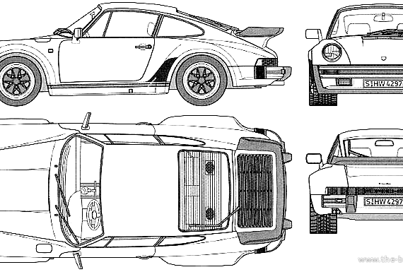 Porsche 911 Turbo (964) (1988) - Порше - чертежи, габариты, рисунки автомобиля