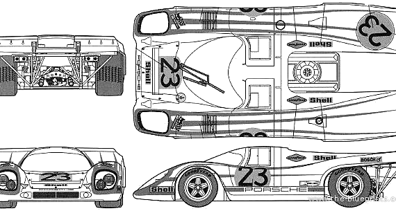 Porsche 917K (1971) - Порше - чертежи, габариты, рисунки автомобиля