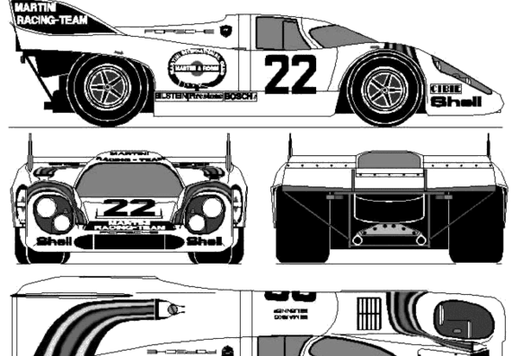 Porsche 917 Le Mans (1971) - Порше - чертежи, габариты, рисунки автомобиля