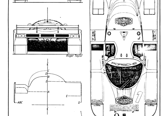 Porsche 956 group C (1982) - Порше - чертежи, габариты, рисунки автомобиля