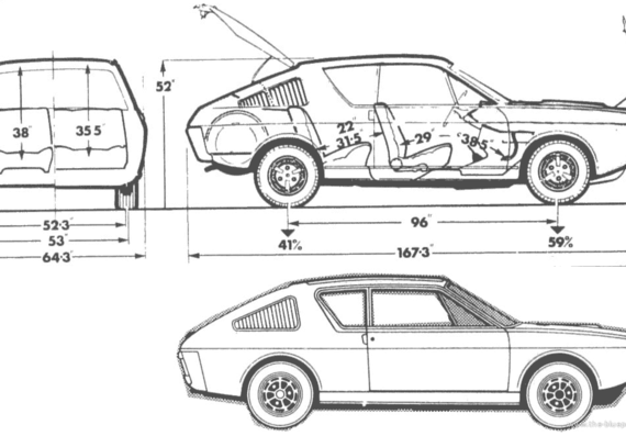 Renault 17 TS - Рено - чертежи, габариты, рисунки автомобиля