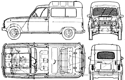 Renault 4 Fourgonette - Рено - чертежи, габариты, рисунки автомобиля