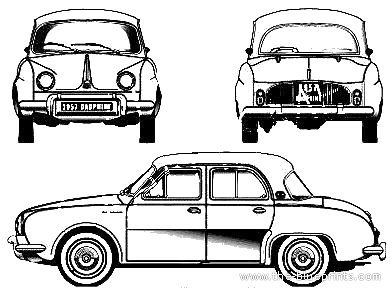Renault Dauphine - Рено - чертежи, габариты, рисунки автомобиля