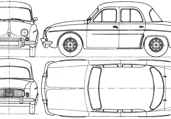 Renault Dauphine (1962) - Рено - чертежи, габариты, рисунки автомобиля