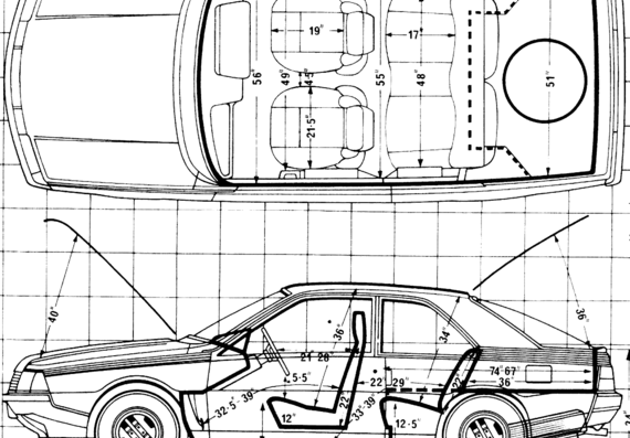 Renault Fuego GTX (1980) - Рено - чертежи, габариты, рисунки автомобиля