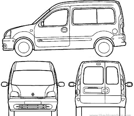 Renault Kangoo (2000) - Рено - чертежи, габариты, рисунки автомобиля