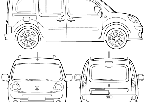 Renault Kangoo (2009) - Рено - чертежи, габариты, рисунки автомобиля