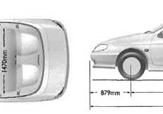 Renault Megane Cabriolet (2000) - Рено - чертежи, габариты, рисунки автомобиля