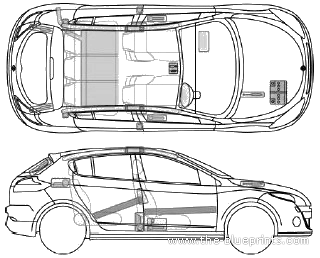 Renault Megane III (2009) - Рено - чертежи, габариты, рисунки автомобиля