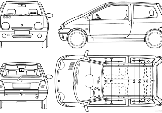 Renault Twingo (2006) - Рено - чертежи, габариты, рисунки автомобиля
