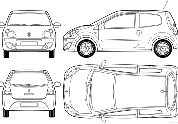 Renault Twingo II (2007) - Рено - чертежи, габариты, рисунки автомобиля