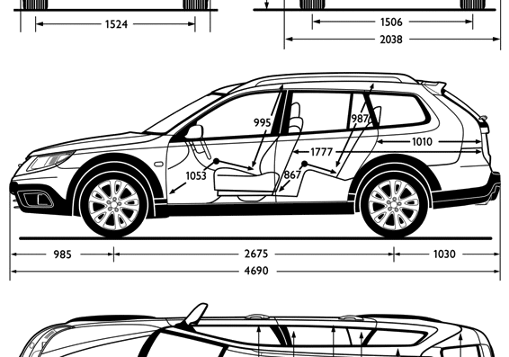 Saab 9-3X (2010) - Сааб - чертежи, габариты, рисунки автомобиля