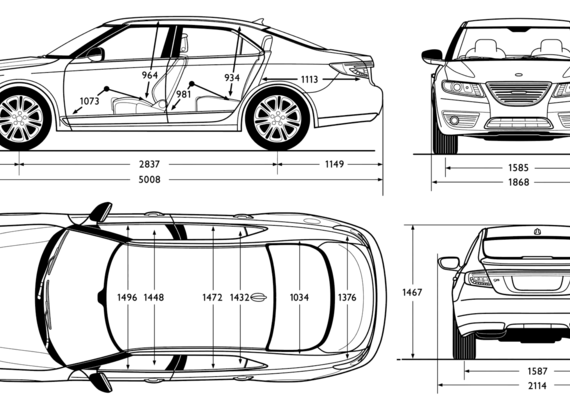 Saab 9-5 (2010) - Сааб - чертежи, габариты, рисунки автомобиля