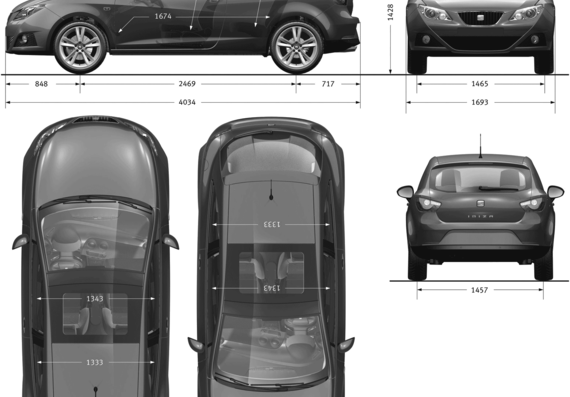 Seat Ibiza SC (2009) - Сеат - чертежи, габариты, рисунки автомобиля