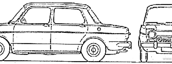 Simca 1000 (1968) - Симка - чертежи, габариты, рисунки автомобиля