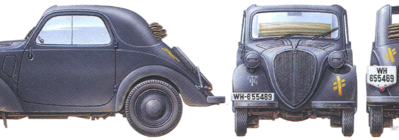 Simca 5 (1939) - Симка - чертежи, габариты, рисунки автомобиля