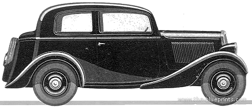 Simca 6 2-Door Berline (1937) - Симка - чертежи, габариты, рисунки автомобиля