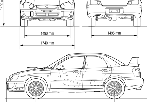 Subaru Impreza WRX STi - Субару - чертежи, габариты, рисунки автомобиля