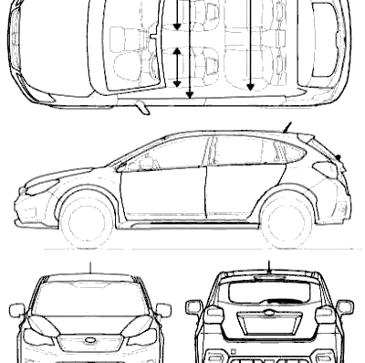 Subaru XV (2012) - Субару - чертежи, габариты, рисунки автомобиля
