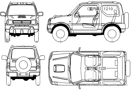 Suzuki Jimny (2006) - Сузуки - чертежи, габариты, рисунки автомобиля