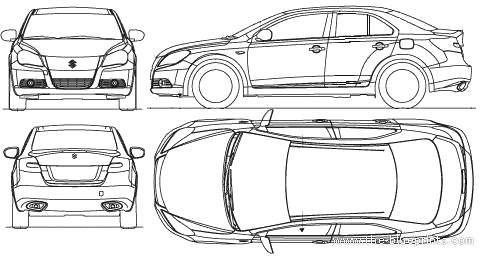 Suzuki Kizashi (2009) - Сузуки - чертежи, габариты, рисунки автомобиля