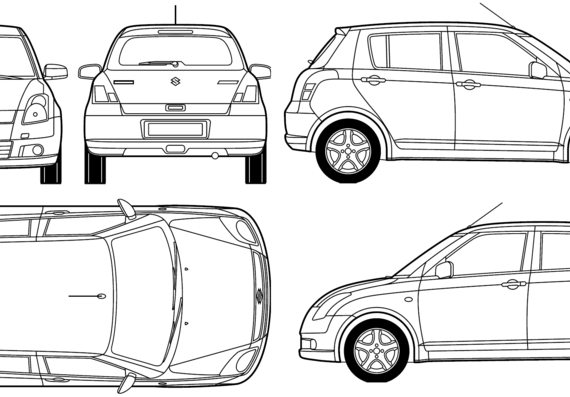 Suzuki Swift 5-Door (2007) - Сузуки - чертежи, габариты, рисунки автомобиля