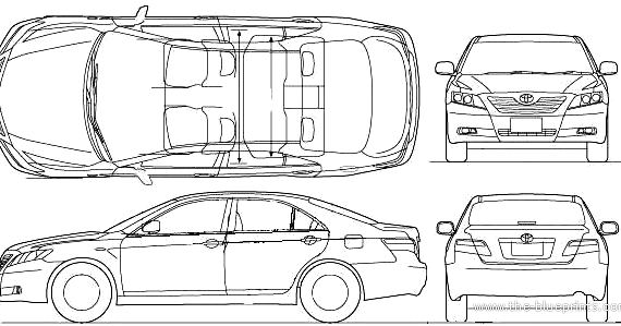 Toyota Camry (2007) - Тойота - чертежи, габариты, рисунки автомобиля