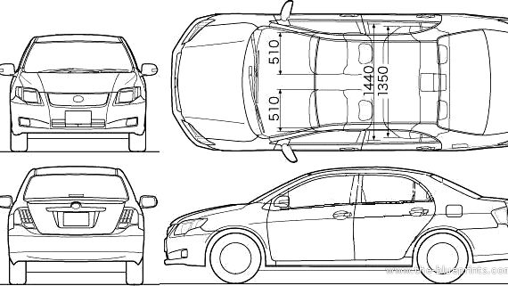 Toyota Corolla Axio (2007) - Тойота - чертежи, габариты, рисунки автомобиля