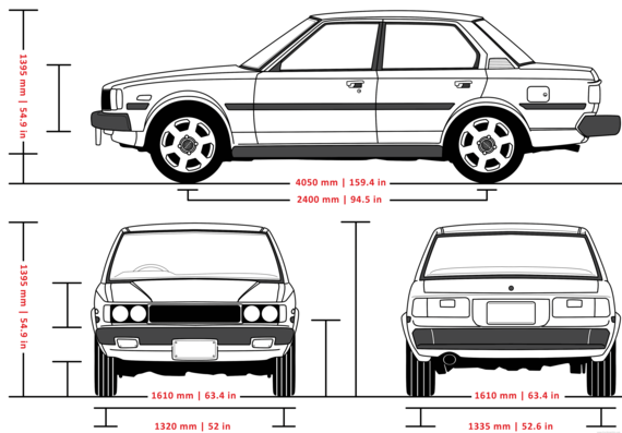 Toyota Corolla KE70 (1979) - Тойота - чертежи, габариты, рисунки автомобиля