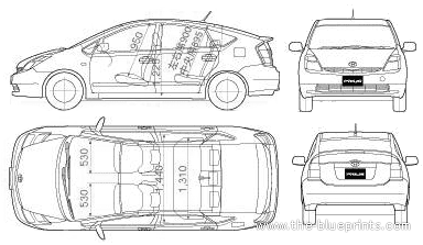 Toyota Prius (2005) - Тойота - чертежи, габариты, рисунки автомобиля