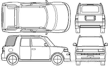 Toyota bB (2005) - Тойота - чертежи, габариты, рисунки автомобиля