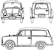 Trabant 600 Kombi (1963) - Трабант - чертежи, габариты, рисунки автомобиля