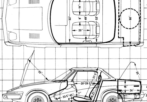 Triumph TR7 Convertible (1980) - Триумф - чертежи, габариты, рисунки автомобиля