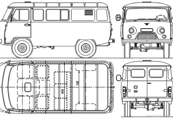 UAZ-3909 - УАЗ - чертежи, габариты, рисунки автомобиля