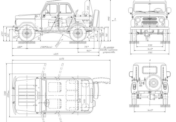 UAZ 31512 - УАЗ - чертежи, габариты, рисунки автомобиля