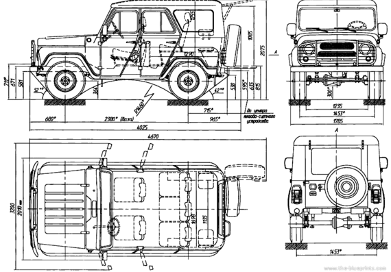 UAZ 31514 - УАЗ - чертежи, габариты, рисунки автомобиля
