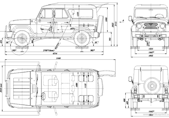 UAZ 3153 - УАЗ - чертежи, габариты, рисунки автомобиля