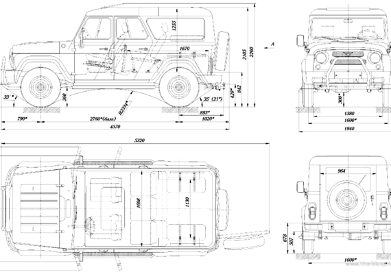 UAZ 3159 - УАЗ - чертежи, габариты, рисунки автомобиля