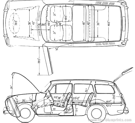 Volkswagen 1500 Variant (1963) - Фольцваген - чертежи, габариты, рисунки автомобиля