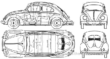Volkswagen Beetle 1200 (1954) - Фольцваген - чертежи, габариты, рисунки автомобиля