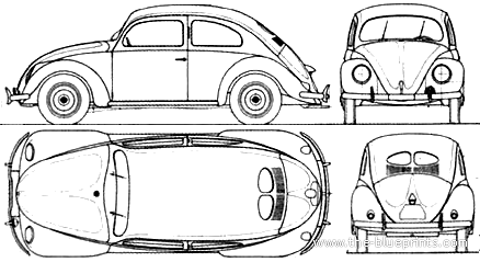 Volkswagen Beetle 1200 (1955) - Фольцваген - чертежи, габариты, рисунки автомобиля