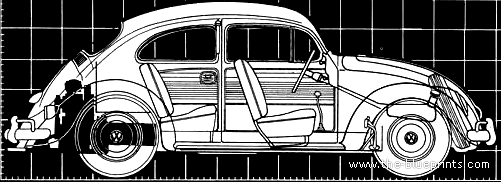Volkswagen Beetle 1200 (1962) - Фольцваген - чертежи, габариты, рисунки автомобиля