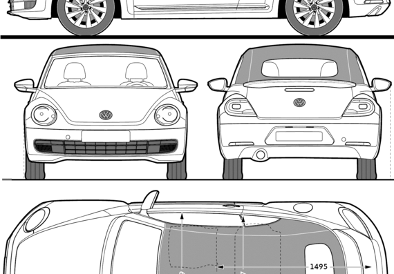 Volkswagen Beetle Cabriolet (2013) - Фольцваген - чертежи, габариты, рисунки автомобиля
